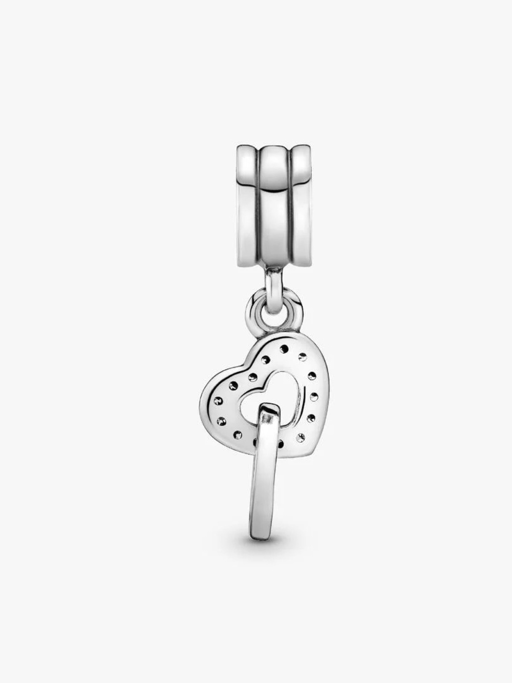 PANDORA Interlocking Hearts Dangle Charm Silver Clear CZ Love Connection Pendant - Picture 3 of 11